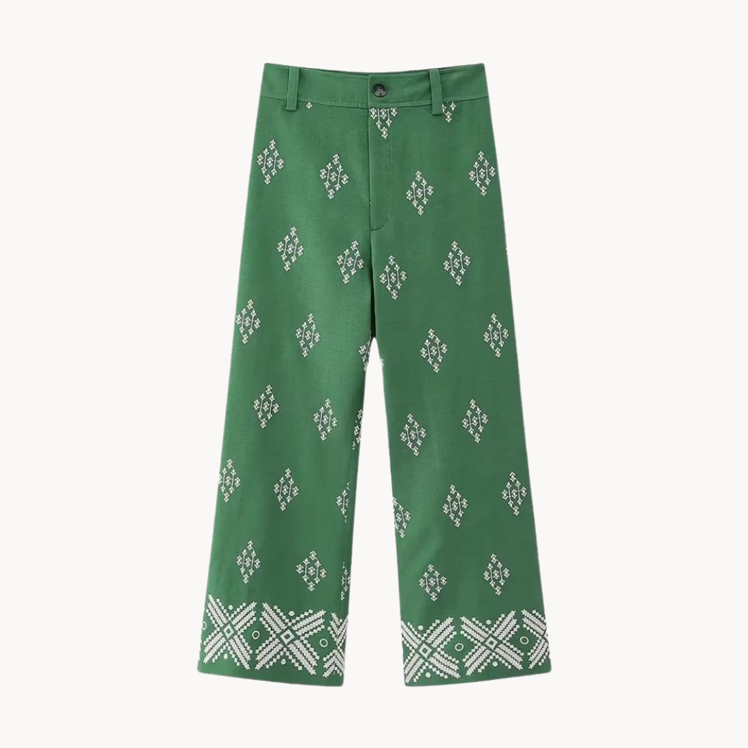 Amelie Embroidered Wide Leg Trouser