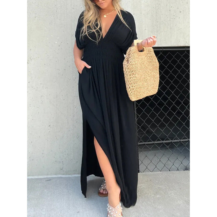 Gisella - V-neck Slit Maxi Dress
