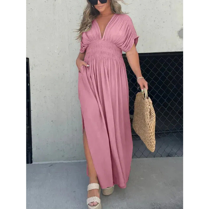 Gisella - V-neck Slit Maxi Dress
