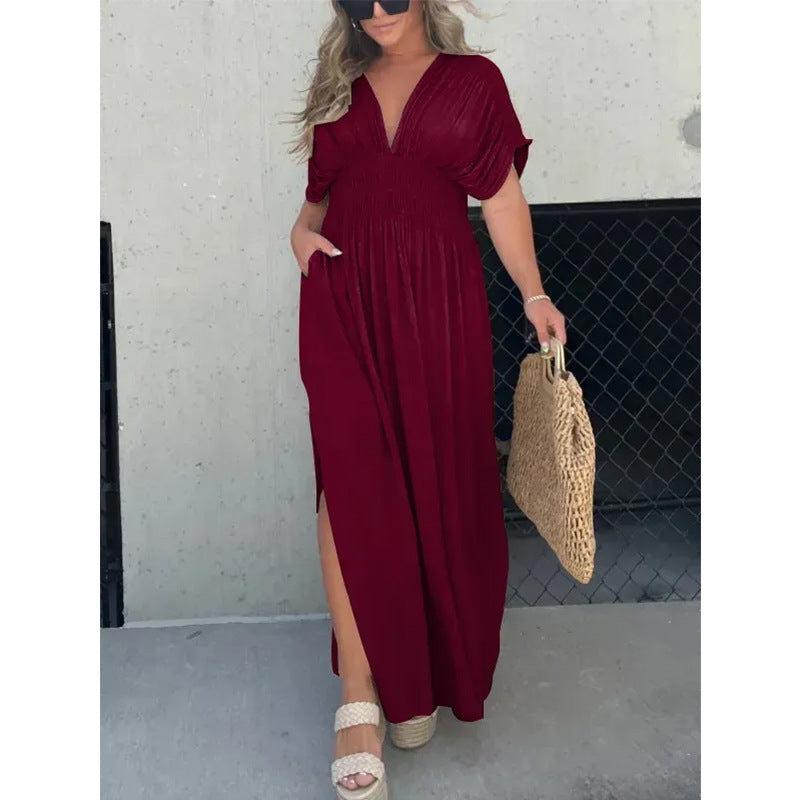 Gisella - V-neck Slit Maxi Dress
