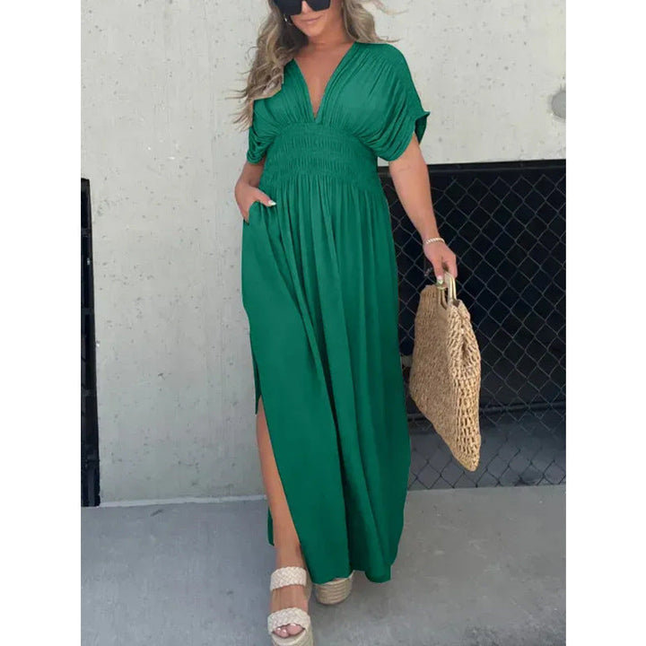 Gisella - V-neck Slit Maxi Dress