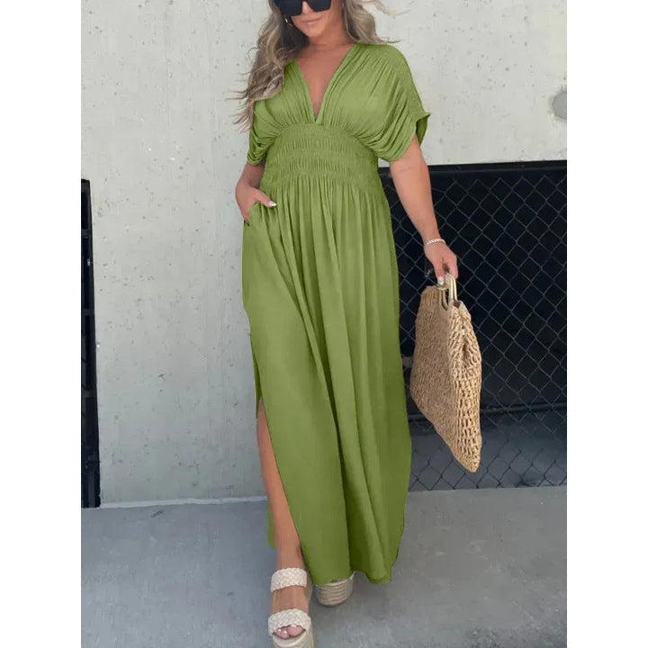 Gisella - V-neck Slit Maxi Dress