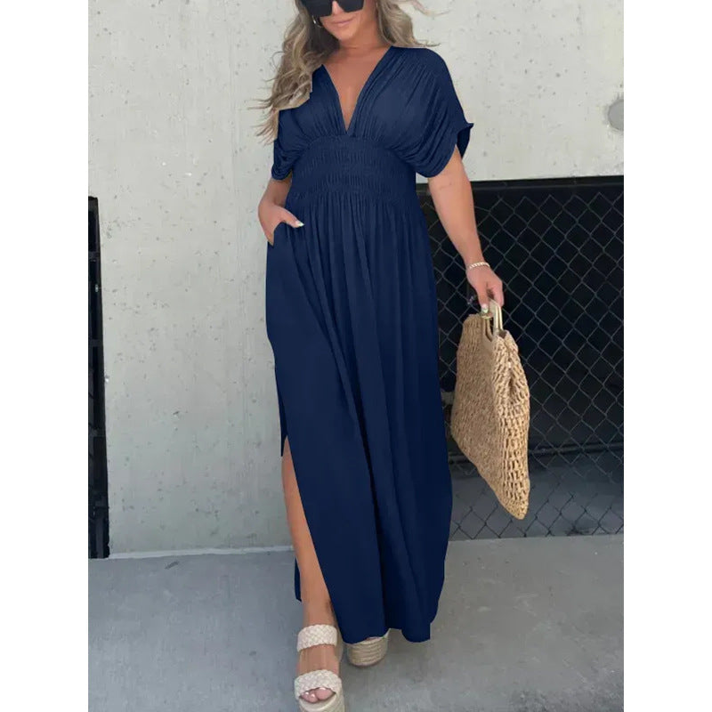 Gisella - V-neck Slit Maxi Dress