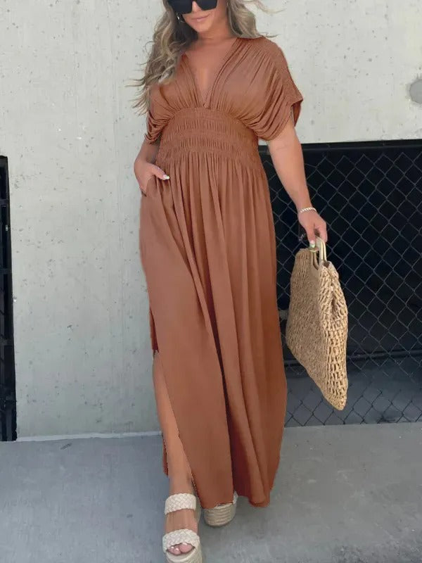 Gisella - V-neck Slit Maxi Dress