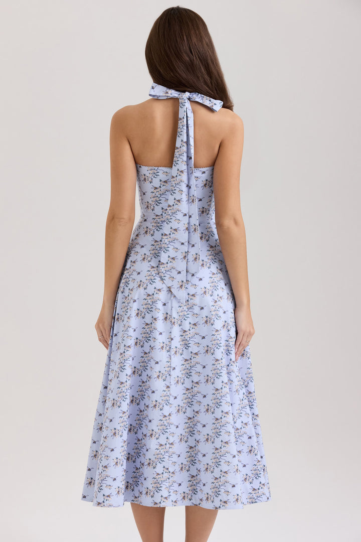 Belle - Daisy Print Halter Neck Midi Dress