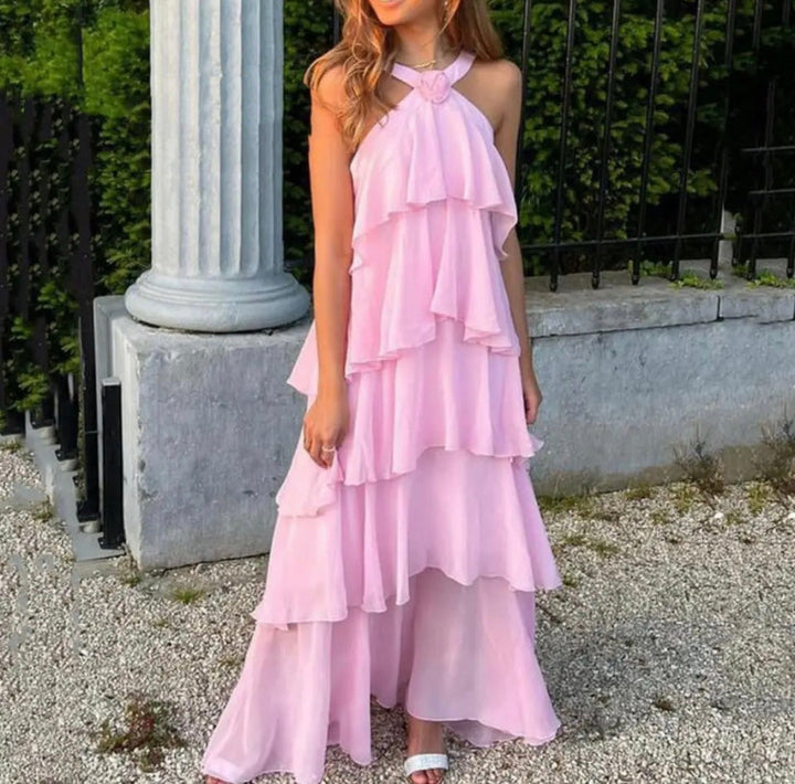 Eryndra ™ | Halterneck maxi dress with ruffles