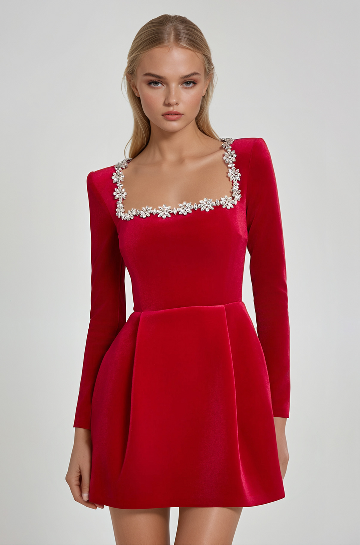 Tazari™ | Mini dress with embellished neckline