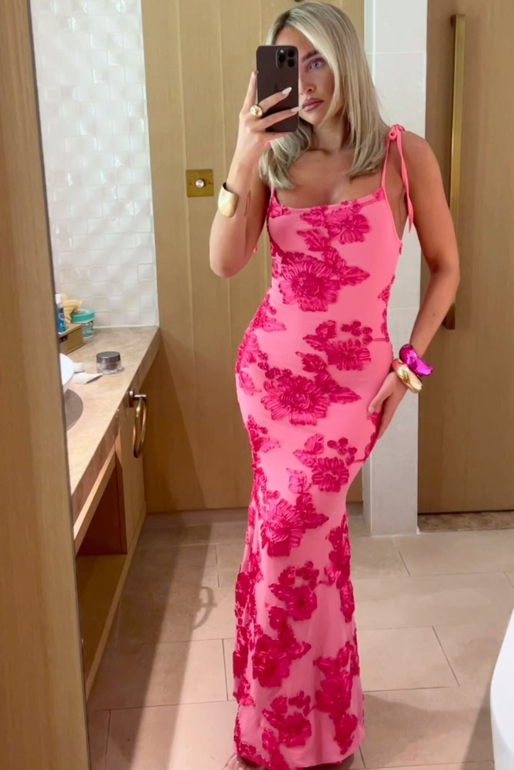 Xavina™ | Pink floral dress with knotted straps
