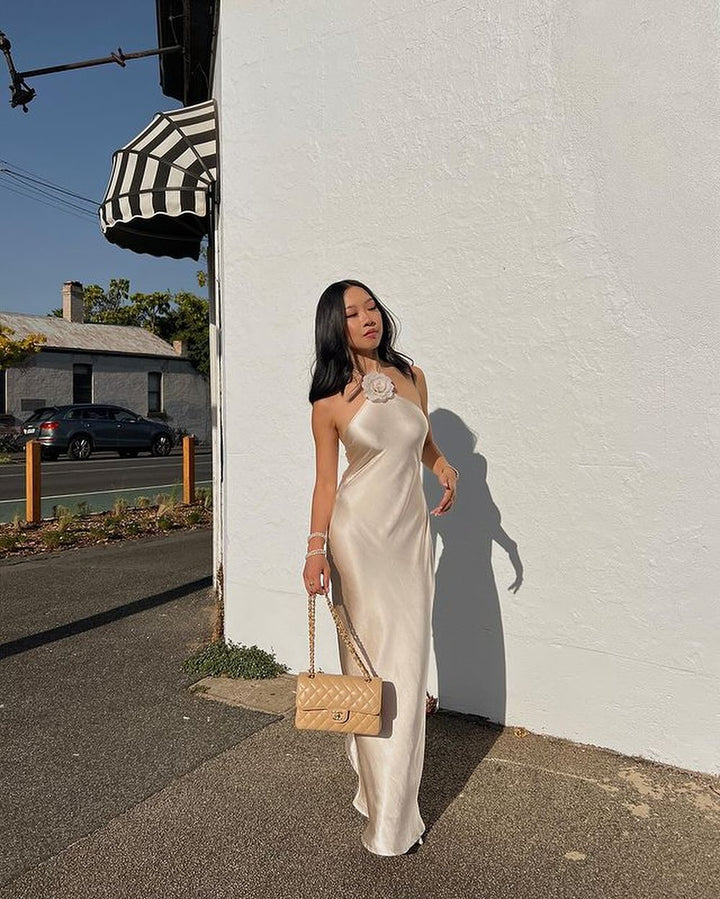 Faelith ™ | Backless satin halter neck maxi dress