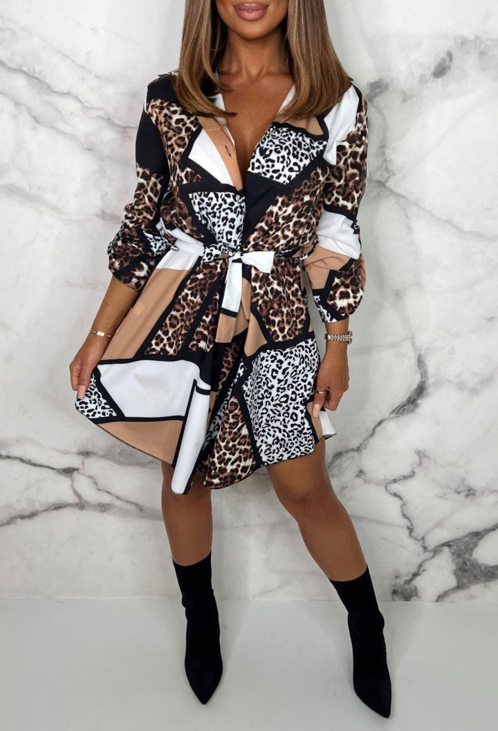Christel -  Flirty Shirt  Mini Dress with Animal Print