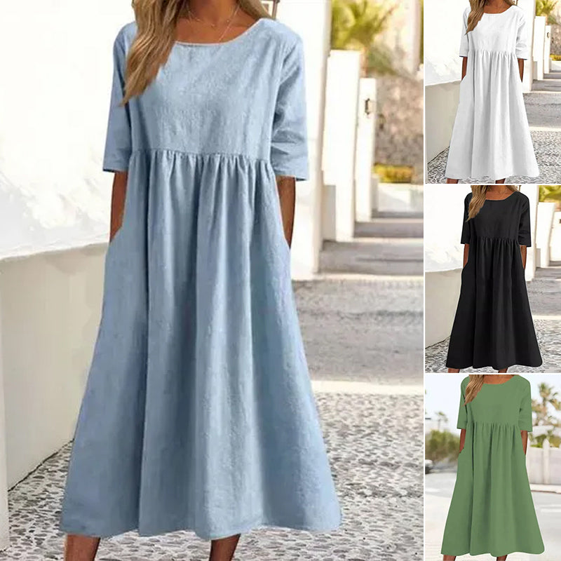 Sophie - Linen and Cotton Midi Dress