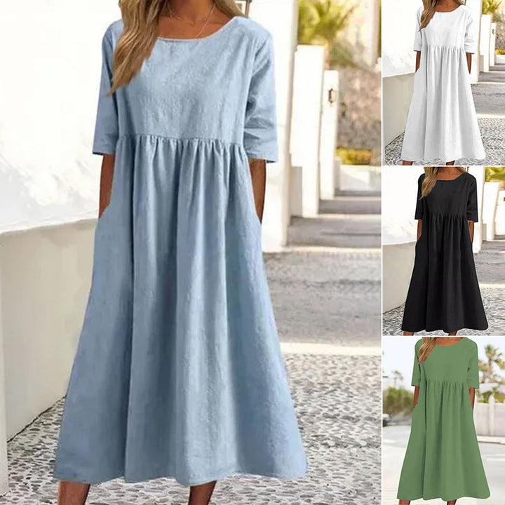 Sophie - Linen and Cotton Midi Dress