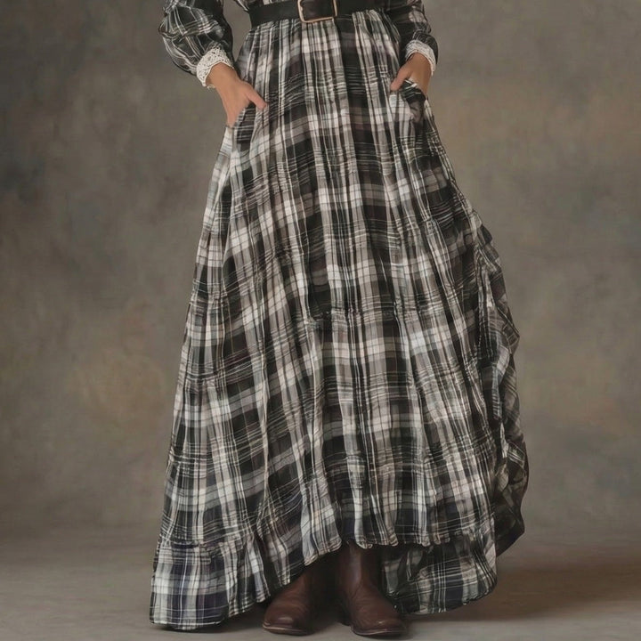 Marisela - Plaid maxi dress with belt