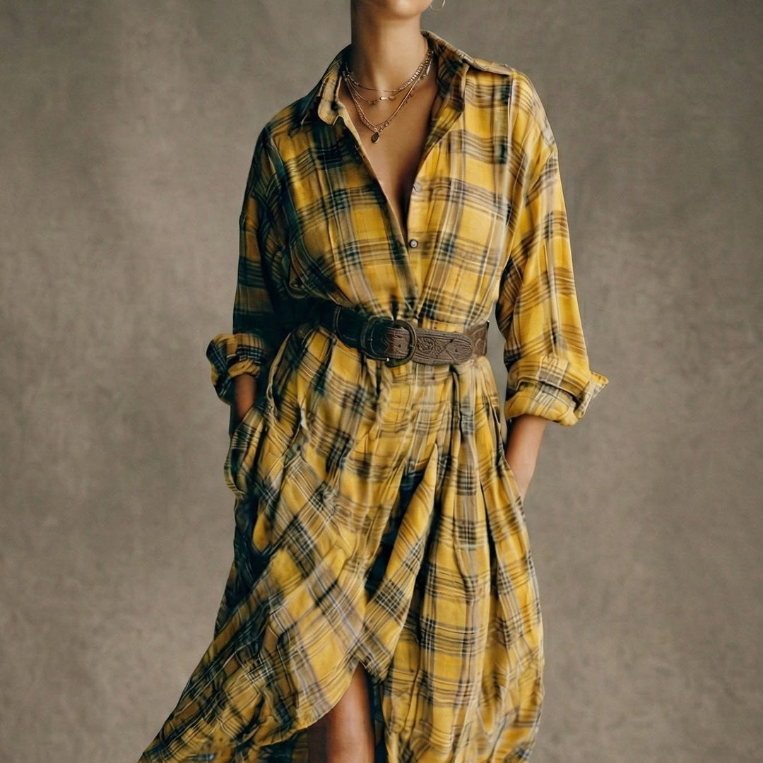 Abril - Plaid shirt dress with belt