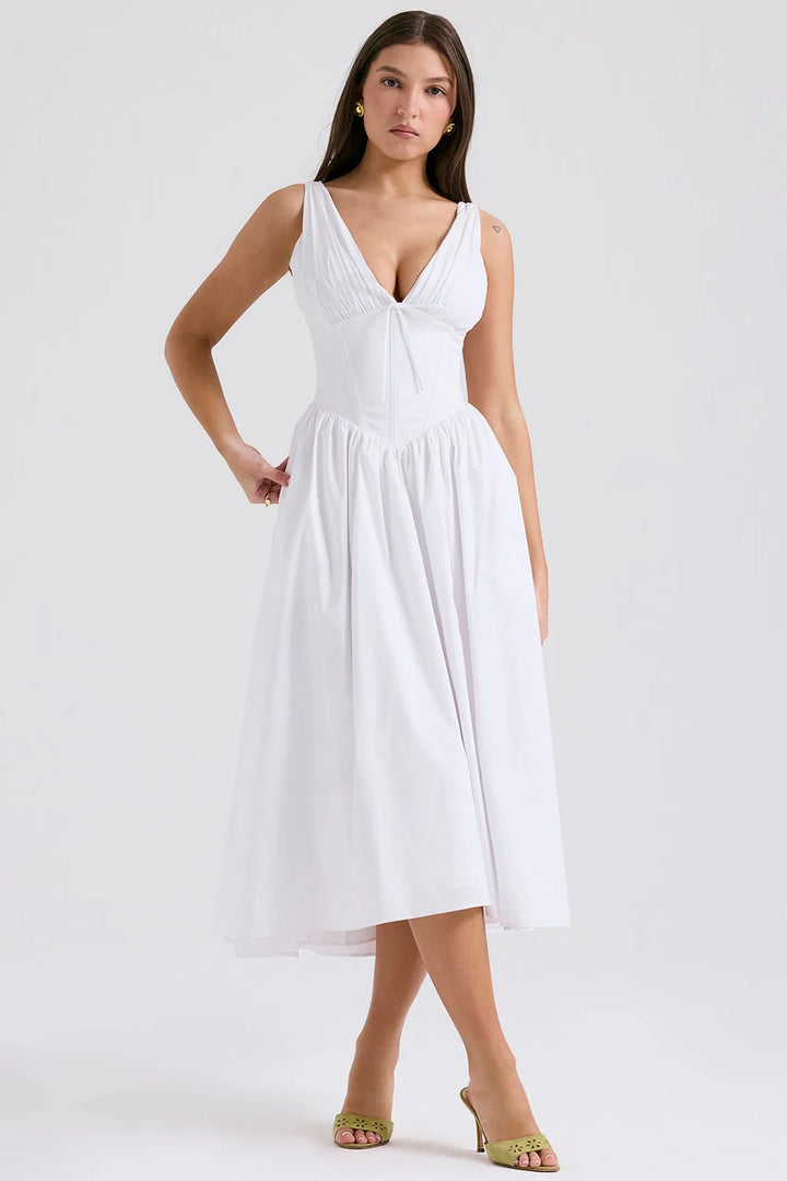 Ariana - V Neck Corset Flare Midi Dress