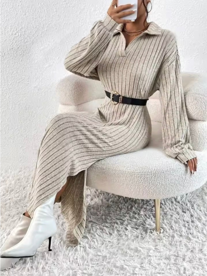 Jaze - Shirt Collar Sheath Maxi Dress