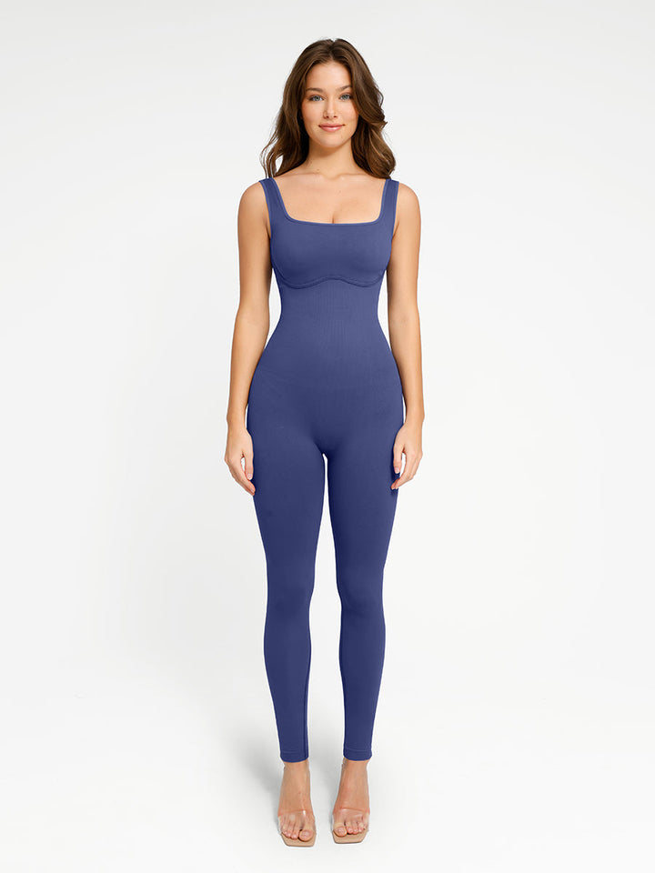 Square-Neck Built-In Shapewear Romper