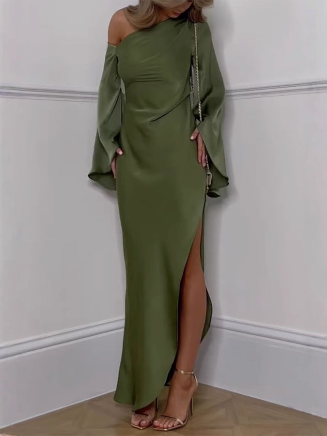 Asyntha™ | One-shoulder bell-sleeve maxi dress