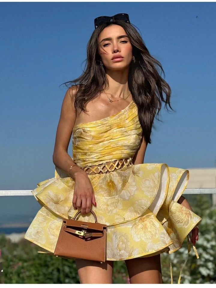 Daphne - Floral One Shoulder Mini Dress