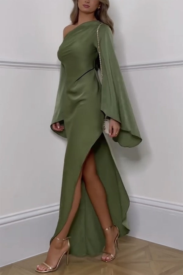 Asyntha™ | One-shoulder bell-sleeve maxi dress