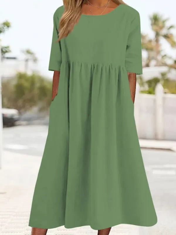 Sophie - Linen and Cotton Midi Dress