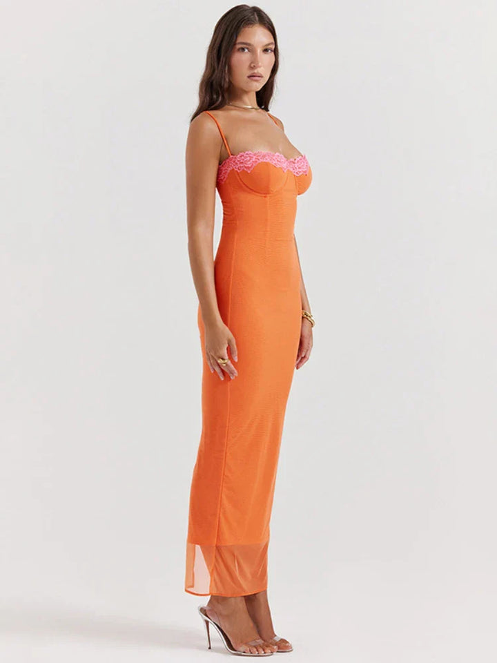 Cherley - Orange Lace Maxi Dress