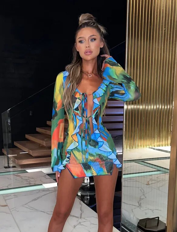 Caelina™ | Printed ruffle beach dress
