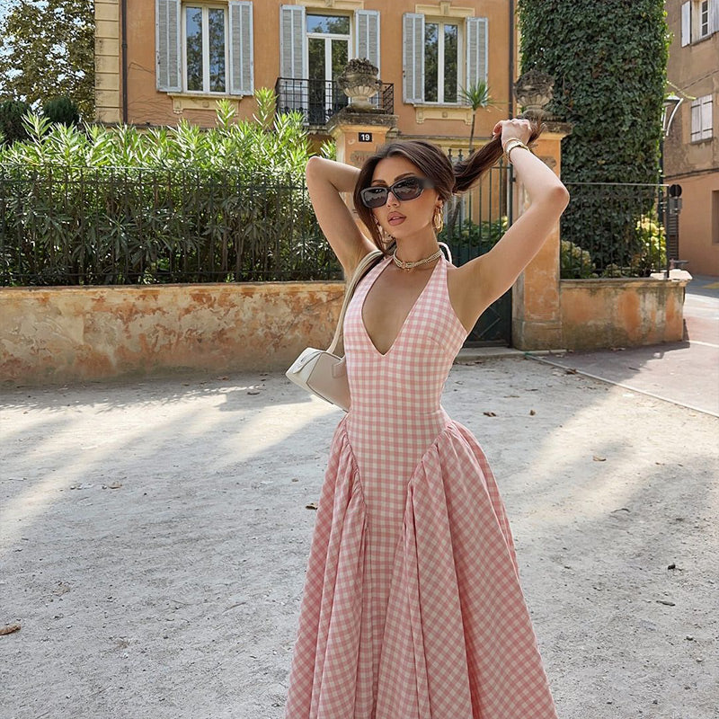 Romina | Vestito midi con stampa a quadri