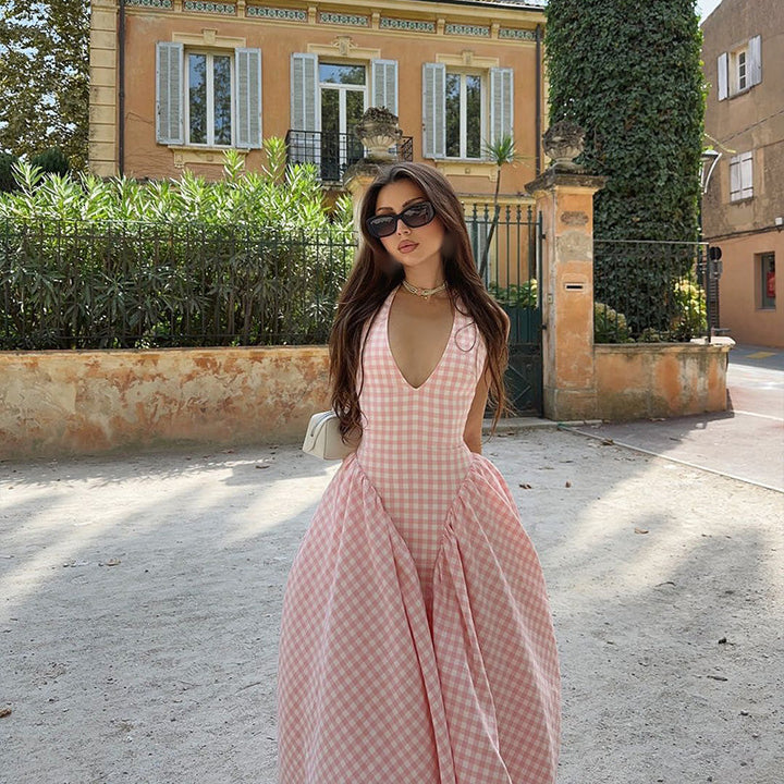 Romina | Vestito midi con stampa a quadri