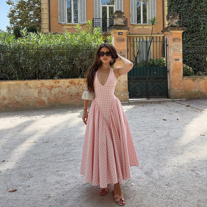Romina | Vestito midi con stampa a quadri