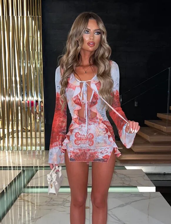 Caelina™ | Printed ruffle beach dress