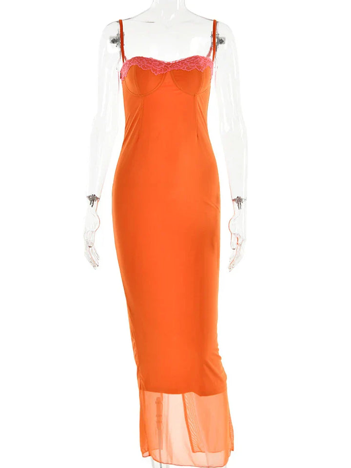 Cherley - Orange Lace Maxi Dress