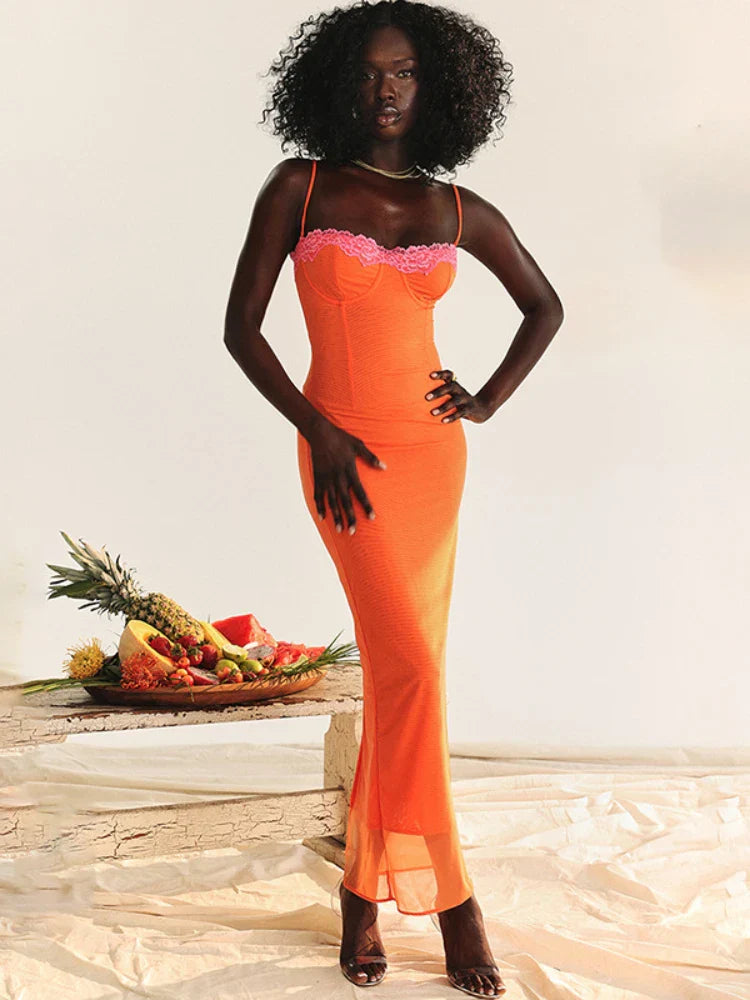 Cherley - Orange Lace Maxi Dress