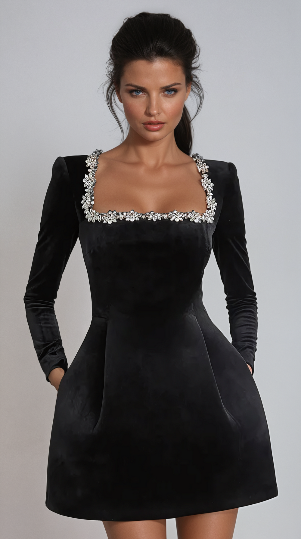 Tazari™ | Mini dress with embellished neckline