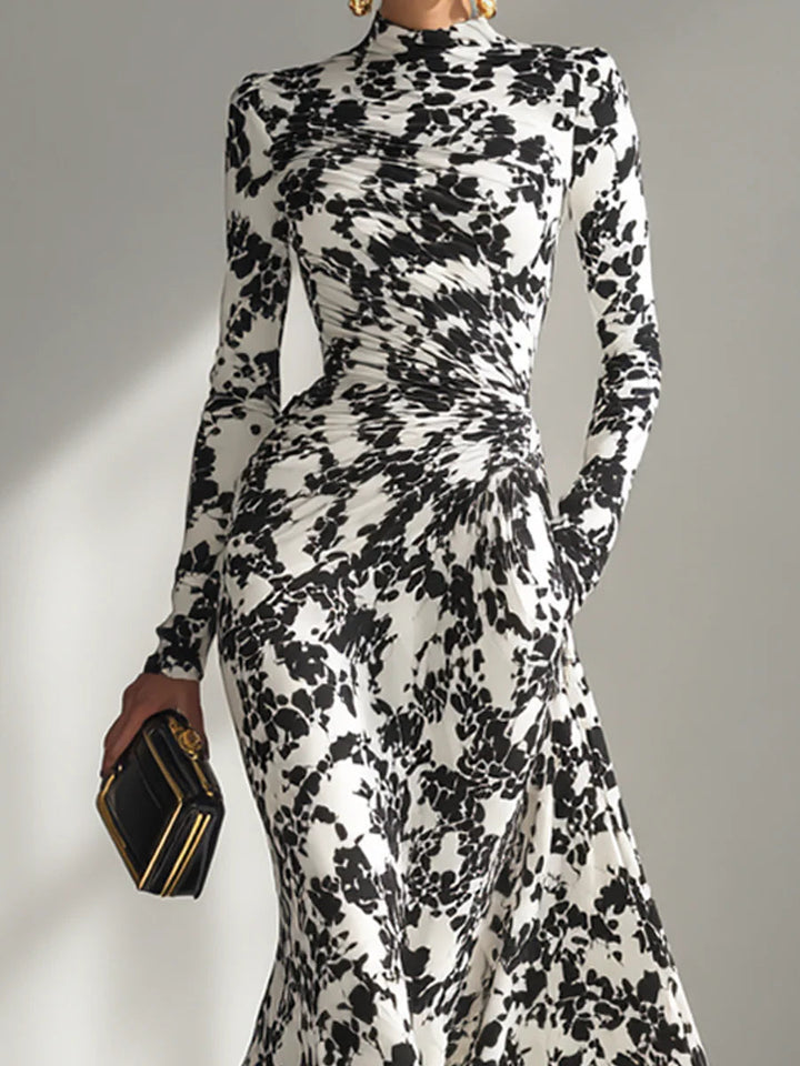 Nikita - Black And White Patterned Stretch Blend Wrap Dress