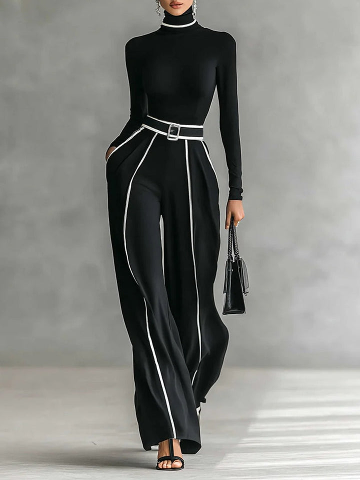 Emma - Elegant two-piece set with a high neck and wide-leg pants
