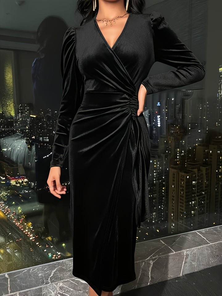 Emilia - Midi Velvet Dress with Ruching