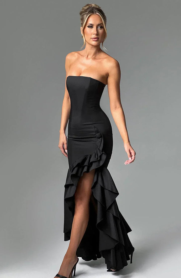 Xyrelle™ | Sleeveless maxi dress with slit and ruffles