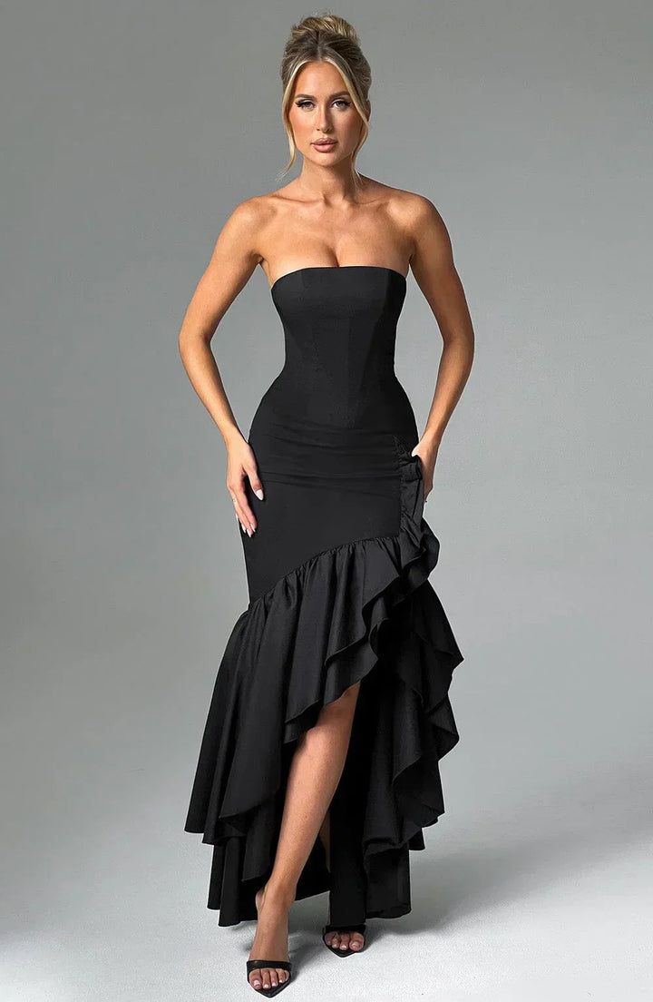 Xyrelle™ | Sleeveless maxi dress with slit and ruffles
