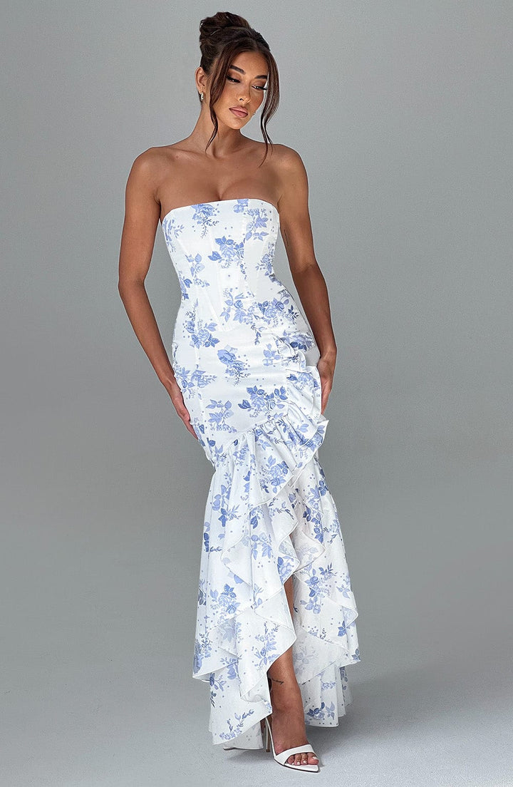 Xyrelle™ | Sleeveless maxi dress with slit and ruffles