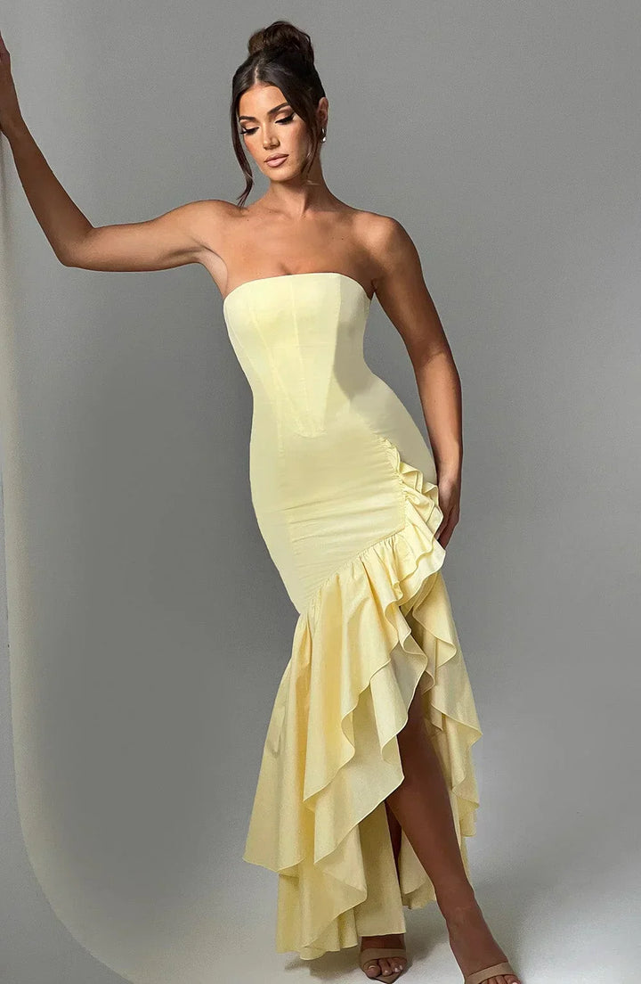 Xyrelle™ | Sleeveless maxi dress with slit and ruffles