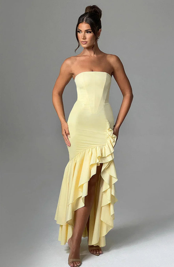 Xyrelle™ | Sleeveless maxi dress with slit and ruffles