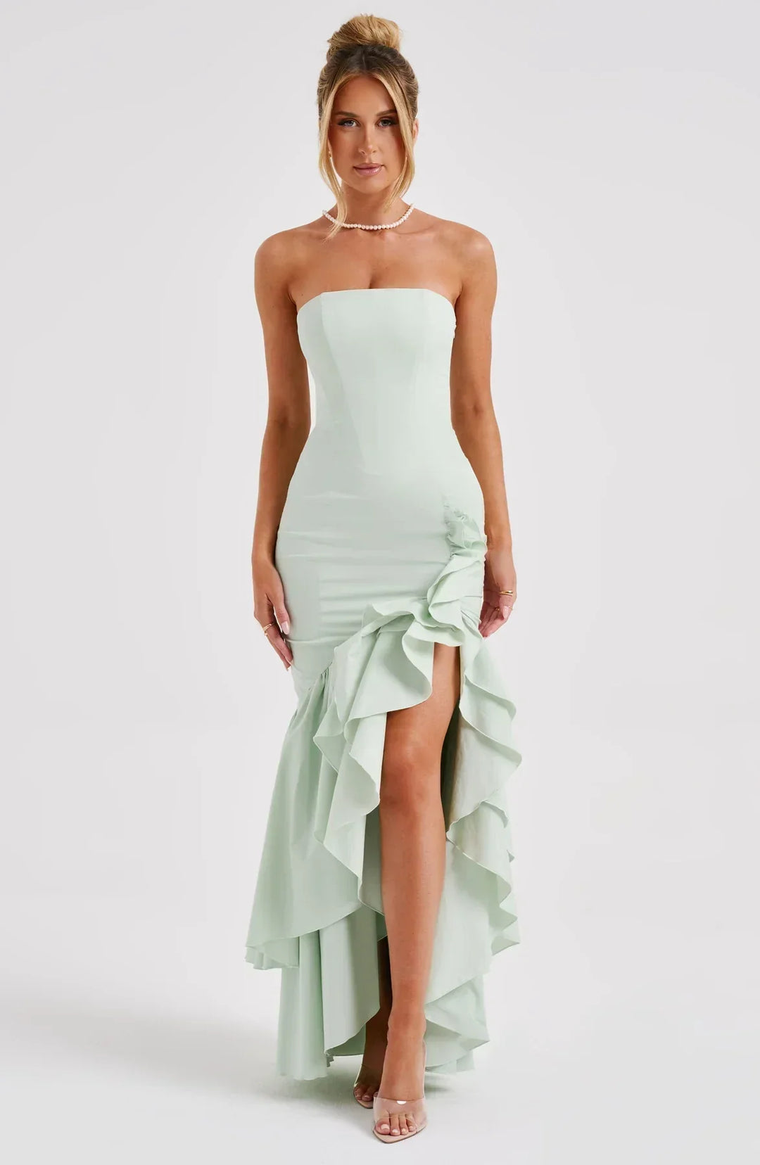 Xyrelle™ | Sleeveless maxi dress with slit and ruffles