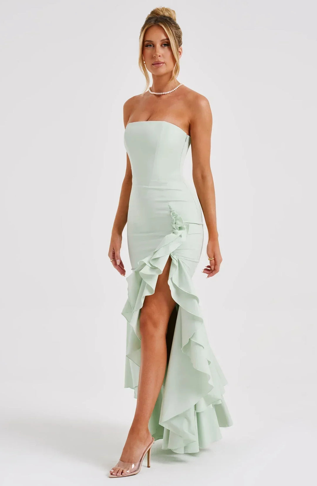 Xyrelle™ | Sleeveless maxi dress with slit and ruffles