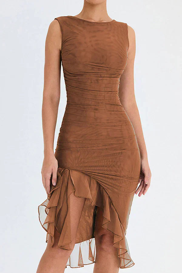 Lorienne ™ | Boat-neck ruffle sheath dress