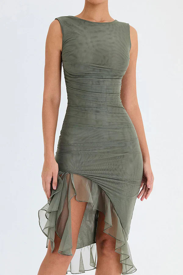 Lorienne ™ | Boat-neck ruffle sheath dress