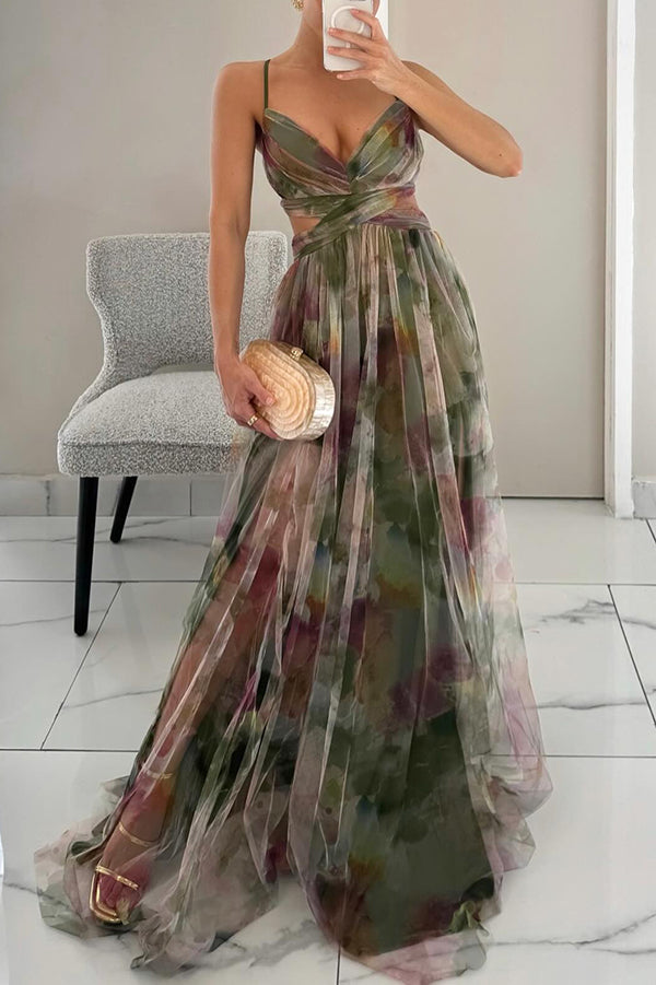 Eirith ™ | Elegant printed maxi dress with lacing