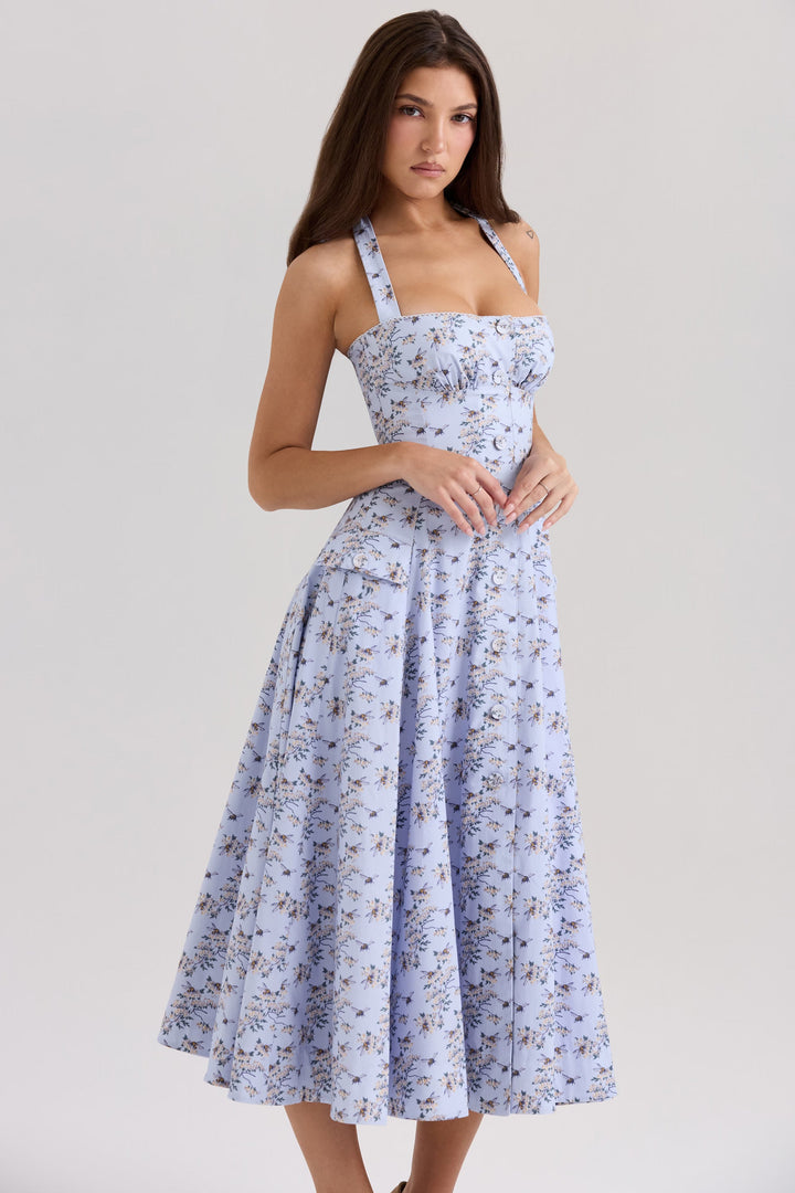 Belle - Daisy Print Halter Neck Midi Dress