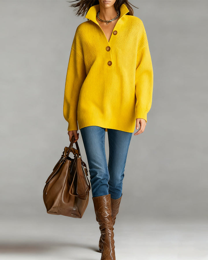 Jane - Elegant Three-Button Sweater with Collar
