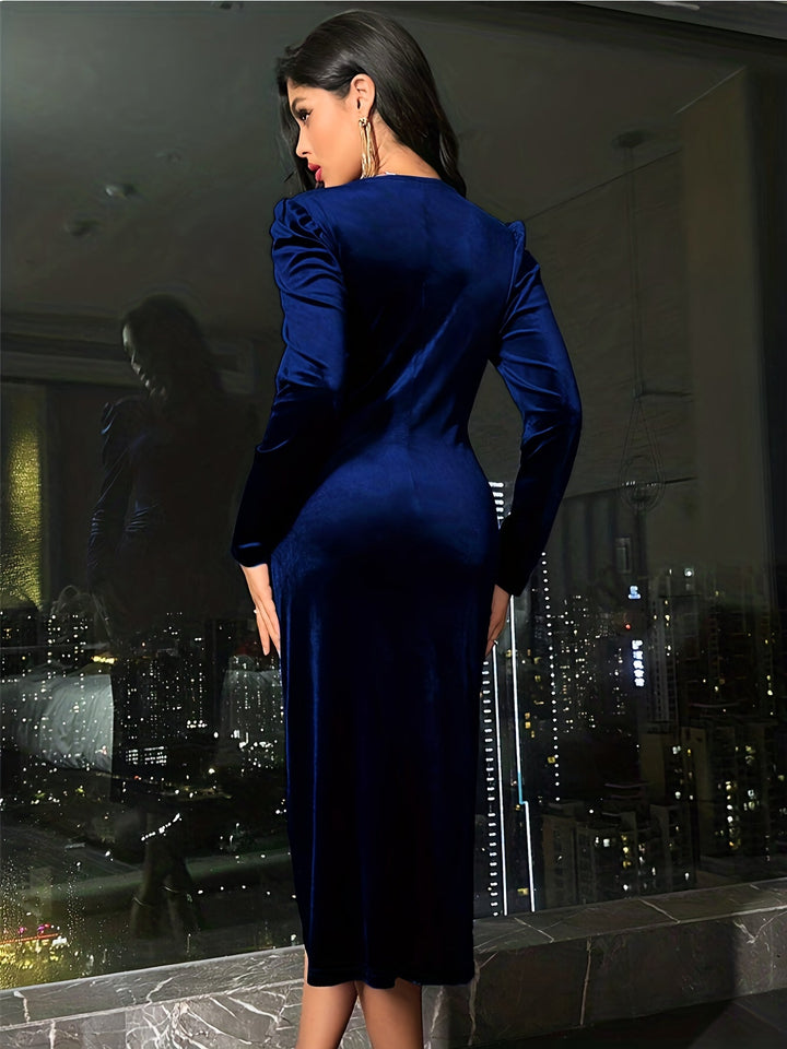 Emilia - Midi Velvet Dress with Ruching